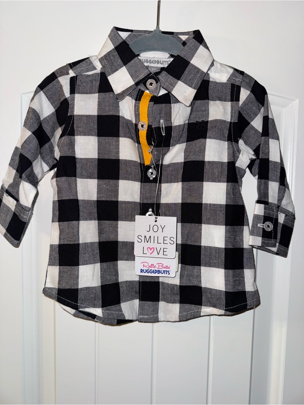 RuggedButts Black & White Plaid Button-Down Shirt for Kids